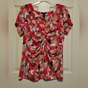 Alfani Women's Coral and Pink Polka Dot Blouse Sz L